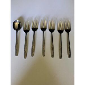 LOT OF 7 Flatware 6 Salad Forks 1 Tea Spoon, CI Japan, Stainless Steel ROSE. Goo